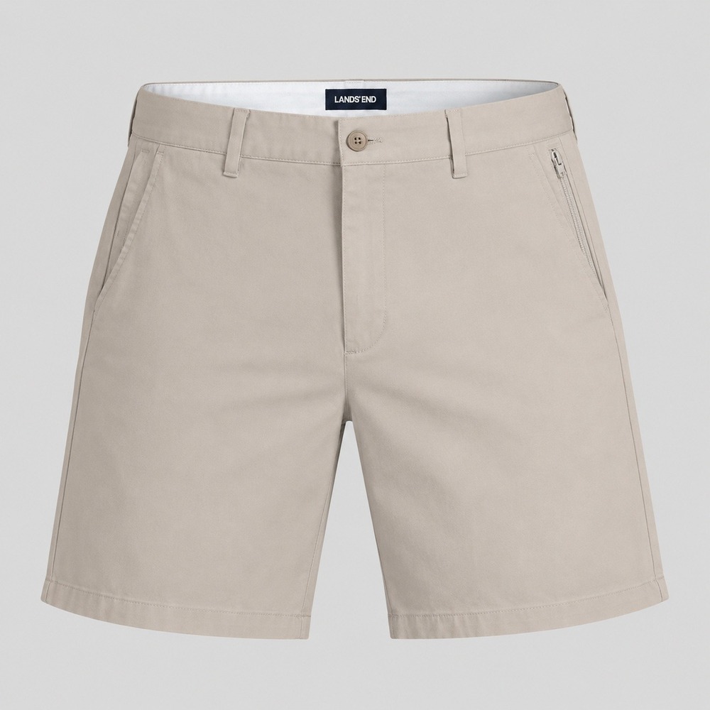 Lands End Boys Khaki Chino Shorts Size 20 Tan Flat Front Side Zip Pocket
